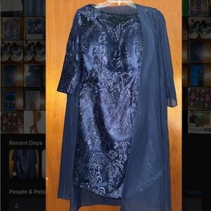 Elegant Blue Dress with Sheer Overlay